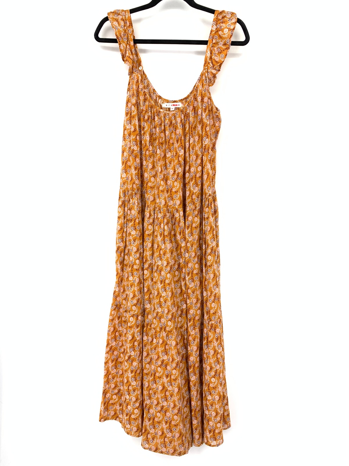 Xirena Runer Laurel Midi Dress Womens Size Medium Orange Tan Floral Print